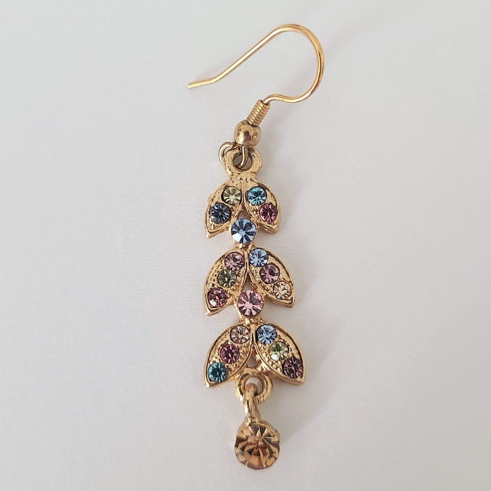 Gold Rhinestone Drop Earrings - Picture 2 of 6